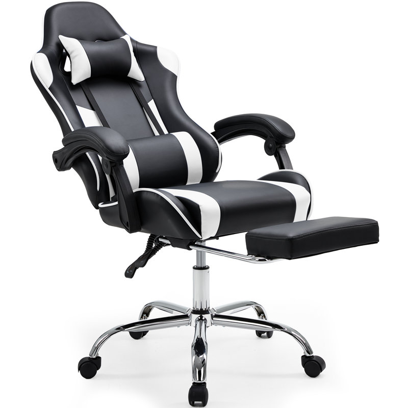 Fauteuil de jeu inclinable ergonomique et réglable, chaise de bureau à haut dossier avec support lombaire, appui-tête et repose-pieds