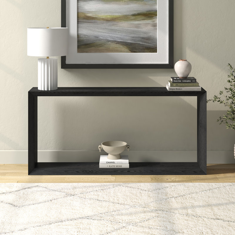 Jasan 64" Wide Rectangular Console Table in Antiqued Grey Oak, Black