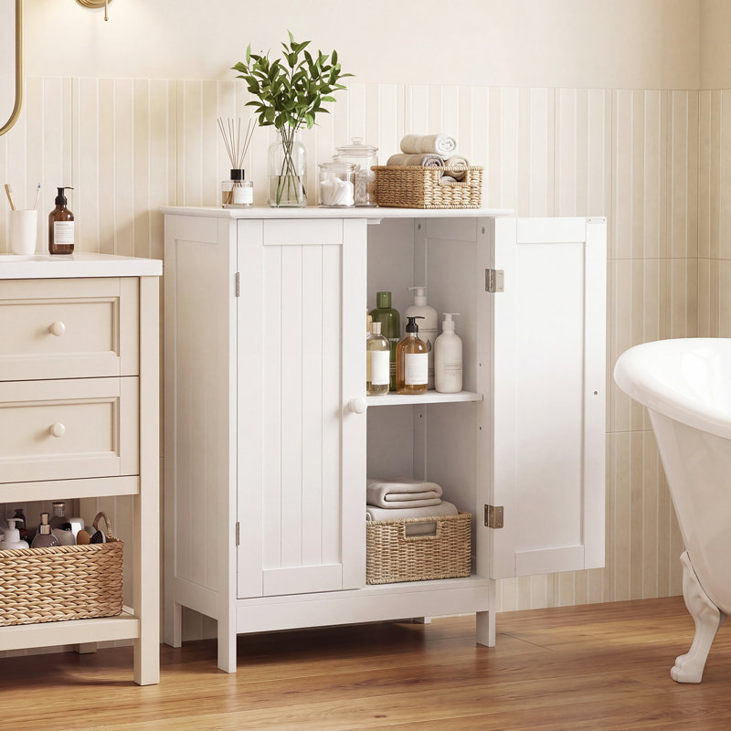 24'' W x 34.5'' H x 14'' D Free-Standing Bathroom Cabinet, White