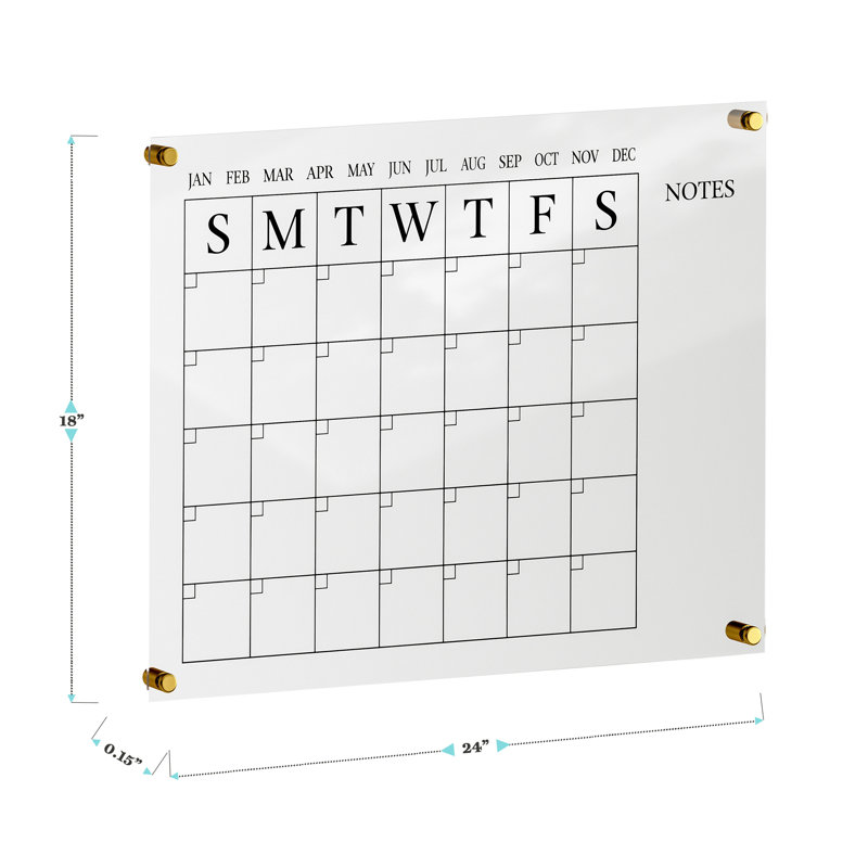 Thomas Martha Stewart Acrylic Wall Calendar with Notes with Dry Erase Marker and Mounting Hardware, Black