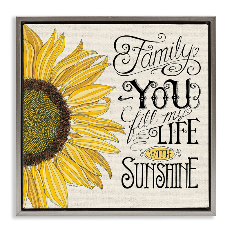 "Inspiring Sunflower Family", art mural encadré flottant par Deb Strain, Cadre flottant gris lustré, H 18 po x l 18 po