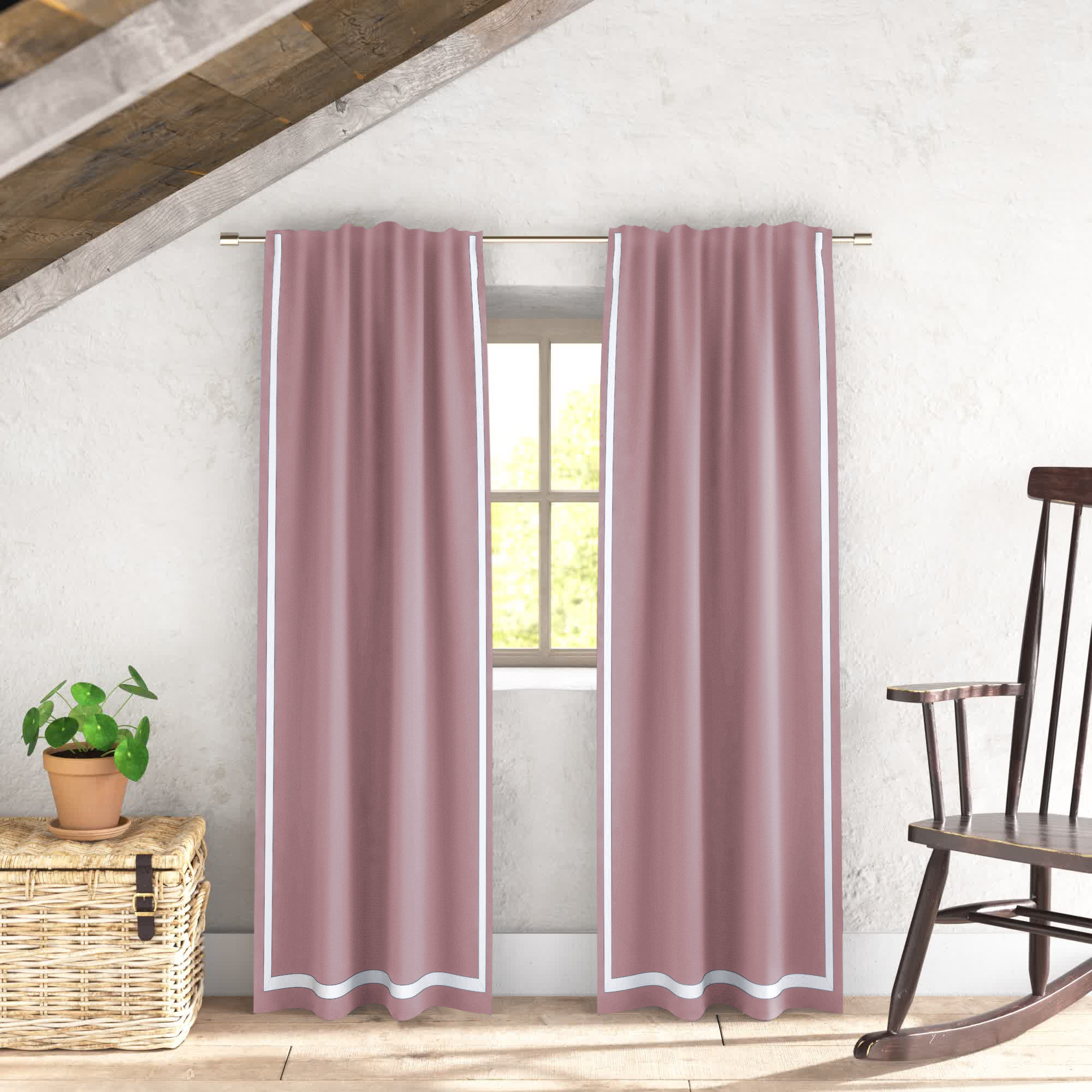 Nico Blackout Cotton Curtain, Pink/White