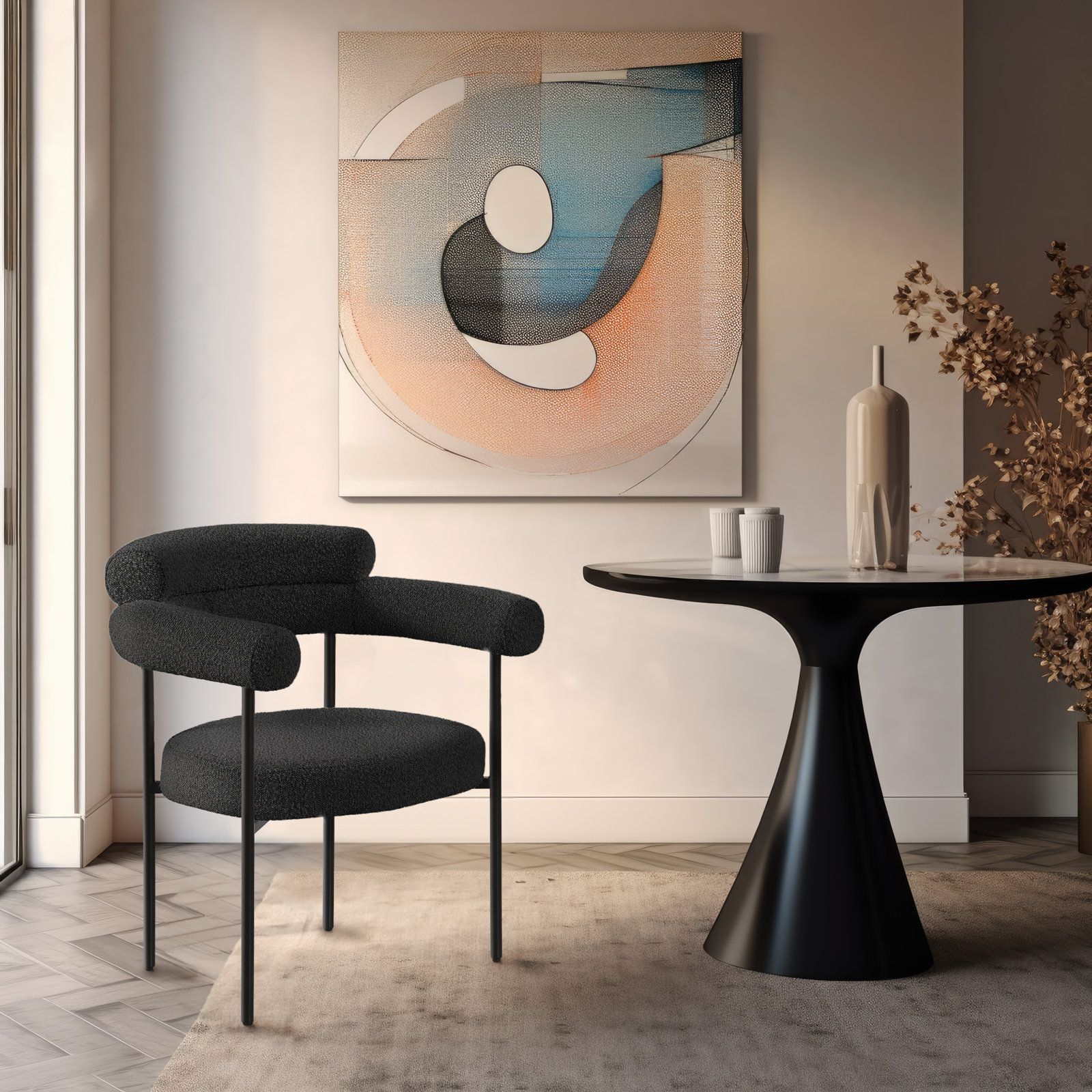 Armchair, Black, Matte Black