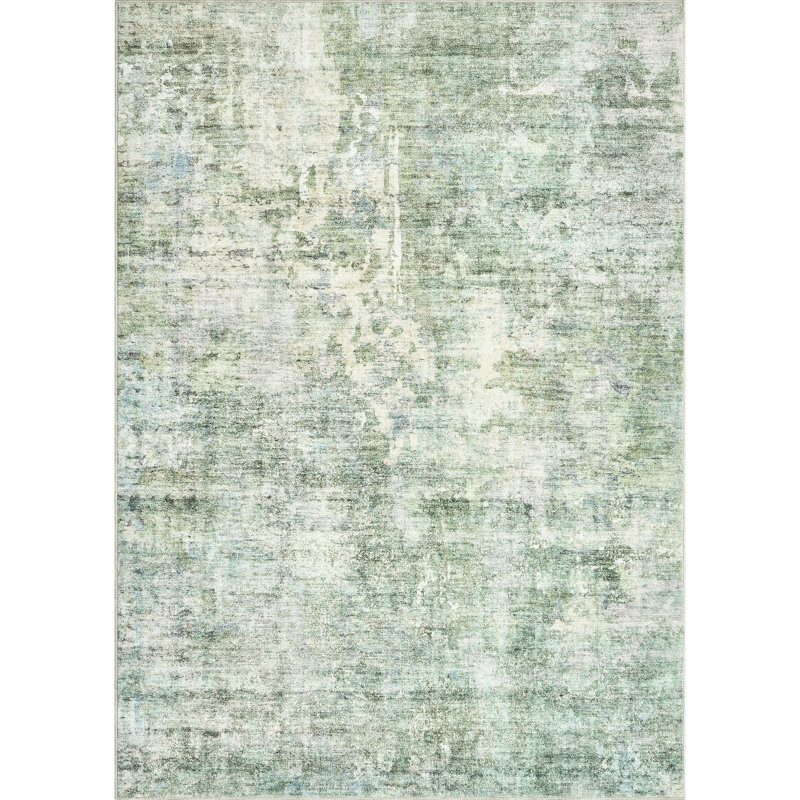 Modern Abstract Non Slip Washable Area Rug(Green), Rectangle 5' x 7'