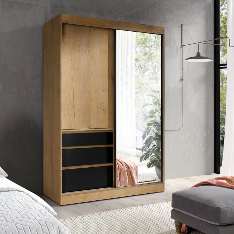Luraine 1 Door Manufactured Wood Wardrobe, Oak/Black