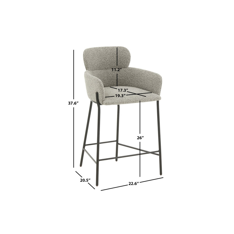 Tighe Upholstered Counter Stool, Black, Light Gray Boucle
