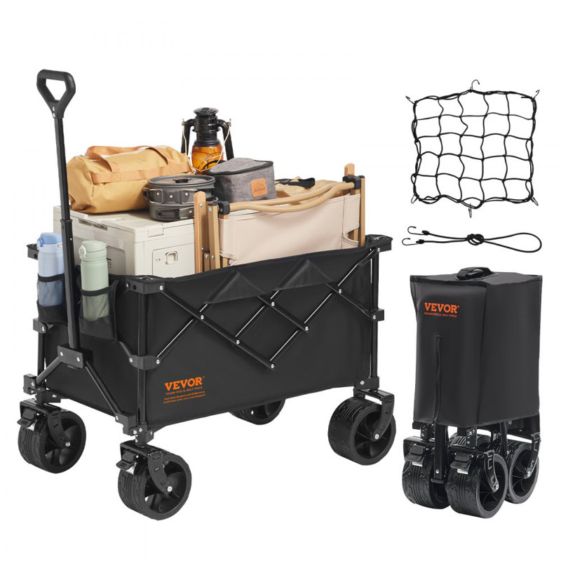 Collapsible Folding Wagon, 150 L Beach Wagon Cart with All-Terrain Wheels