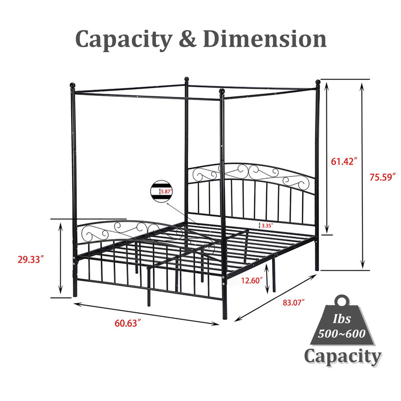 Jasalyn Metal Canopy Bed, Black, Queen