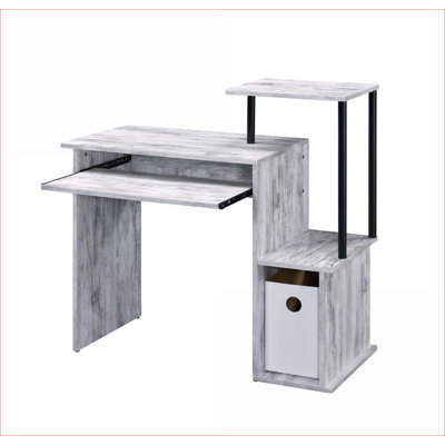 Bureaux avec plateau à clavier, rangement et amp; Tablette | Blanc antique Noir | Métal Bois synthétique