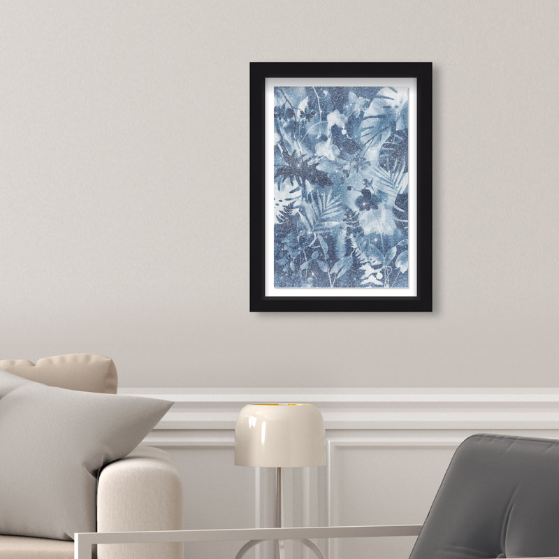 Blue Foliage Print by Oliver Gal, 11.5"H x 16.5"W, Black Shadowbox