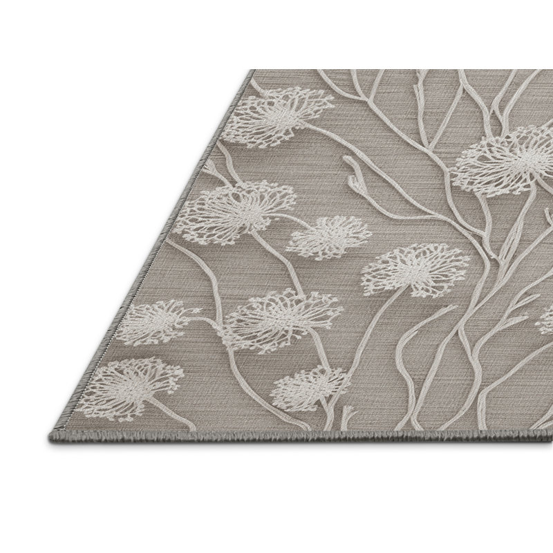 Machine Washable Botanical Gray Area Rug, Rectangle 2' x 3'
