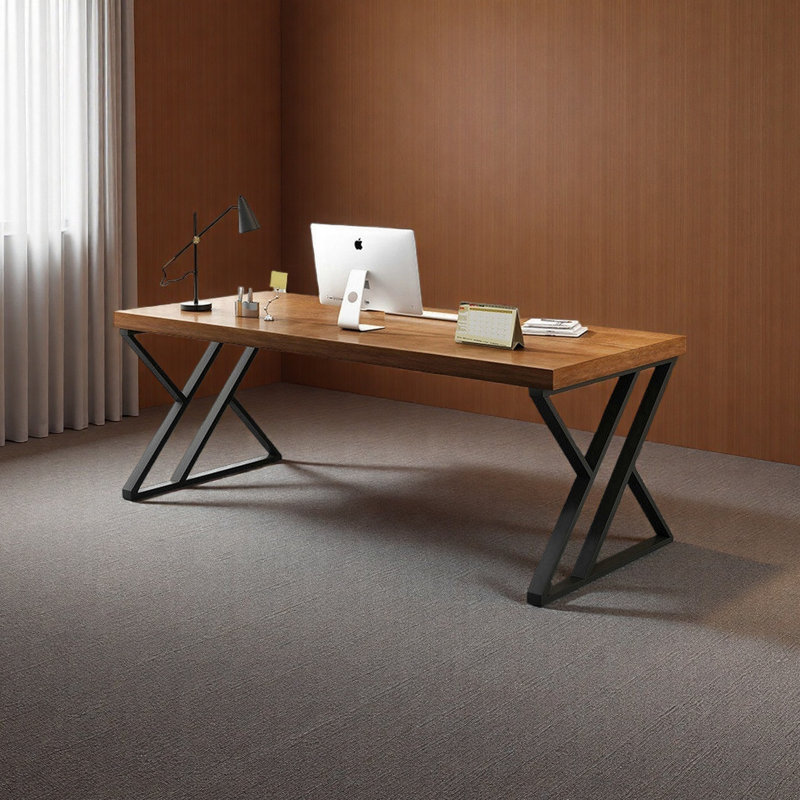 Bureau exquis en bois massif rétro, H 29,52 po x l 86,61 po x P 31,49 po