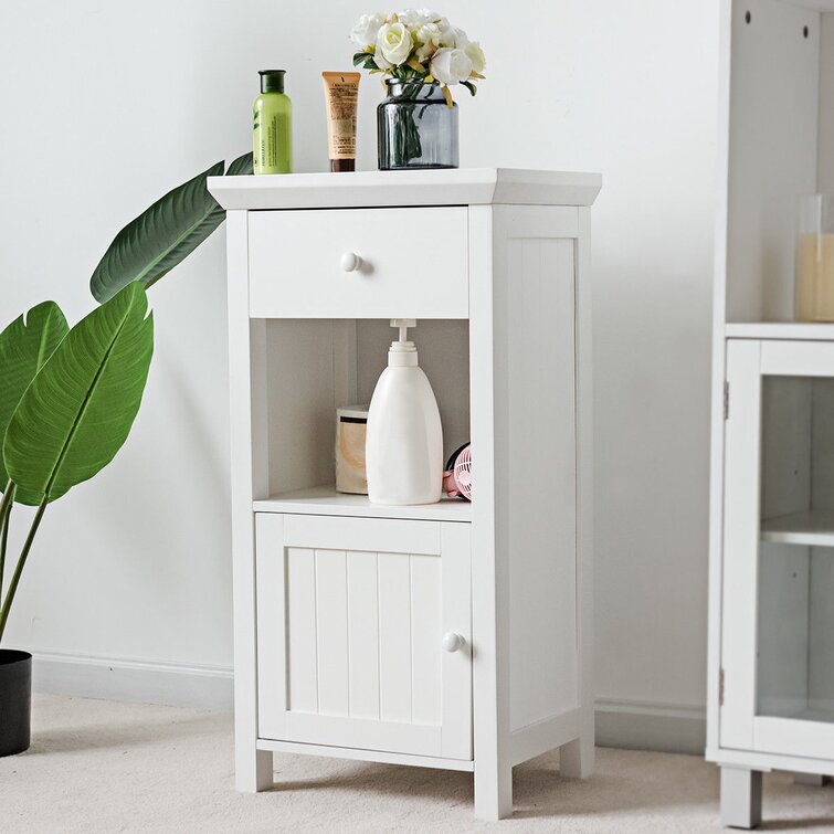 Red Barrel Studio Bathroom Storage Cabinet Wood Floor Cabinet w/Double Shutter Door Coffee Red Barrel Studio Finish: Coffee