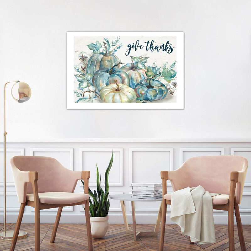 Blue Watercolour Harvest Pumpkin Give Thanks I by Tre Sorelle Studios - Wrapped Canvas Painting