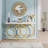 55.11" Modern White & Gold Faux Marble Console Table For Entryway Sofa Table,Entrance, Living Room-2054361759