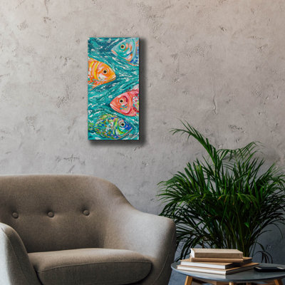 «Scuba School» par Estelle Grengs, art mural sur toile, 30 po x 60 po