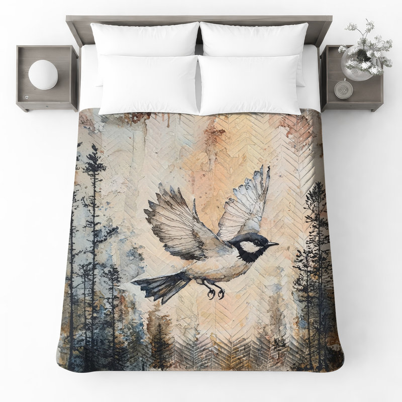 Couvre-lit aquarelle oiseau en vol, Lit simple