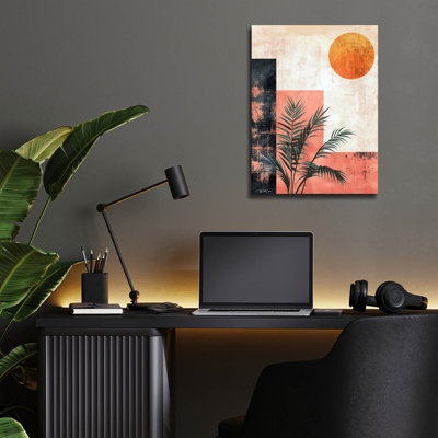 «Moon Midcentury Original Exclusive Geometric Moon And Sun 2» par Momart 24 po x 36 po