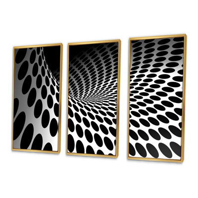 «Waves And Circles Black N White», 3 pièces, cadre flottant, impression sur toile