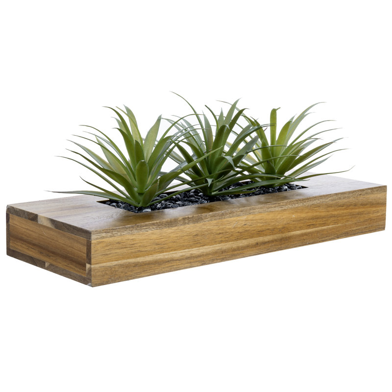 14.99cm Faux Grass in Solid Wood Planter