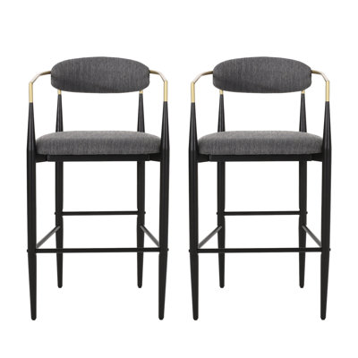Moderne (2) - siège en tissu gris, structure en fer, accents, noir élégant, hauteur de 42 po, 2 tabourets de bar avec revêtement, structure et base noire, bioluminescent