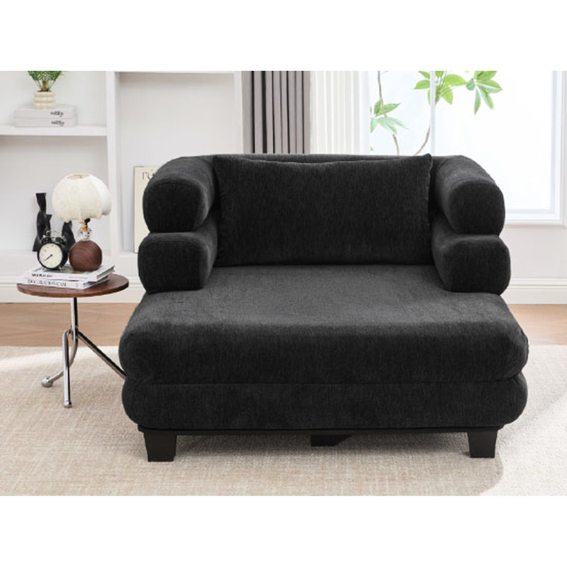Chaise longue surdimensionnée noire avec siège Ultra 41,3 pouces, forme compressée distinctive et intelligente pour l'emballage de chambre double