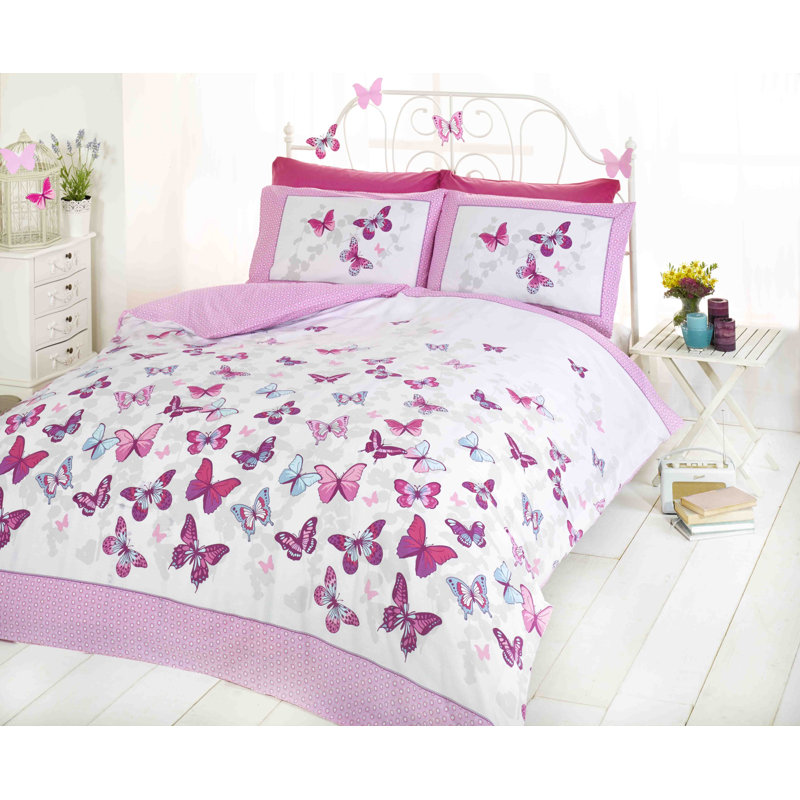 Hudspeth Duvet Cover Set with Pillowcases Included, White/Pink, Double - 2 Standard Pillowcases