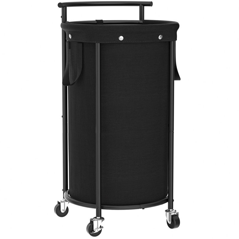 Laundry Hamper With Wheels,Round Iron Laundry Cart With Steel Frame And Handle,Rolling Laundry Basket With Removable Bag,(Black/110L)