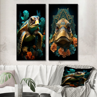 «Sea Turtle Portrait Journey I - Coastal Animal», ensemble de 2 reproductions d'art sur toile