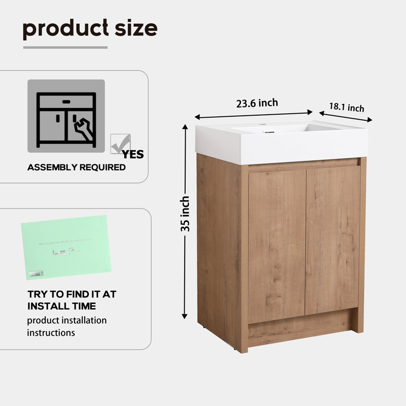 Meuble-lavabo simple avec plateau en résine Daive, Blanc lustré