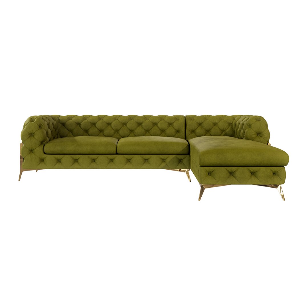 Chesterfield Ecksofa mit Ottomane Atoka mit Goldene Metall Füßen