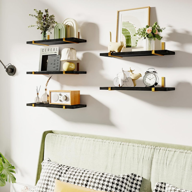 Riek 5 Piece Floating Shelf, Black, 15.7" H x 4.7" W x 1" D