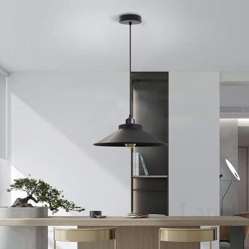 Modern Industrial Single Matte Cone Hanging Pendant Light - Adjustable Ceiling Fixture (E27), Black, Yes