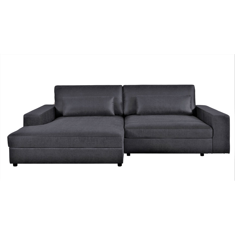 Faux Leather L-Shaped Sectional, Left Hand Facing, Black