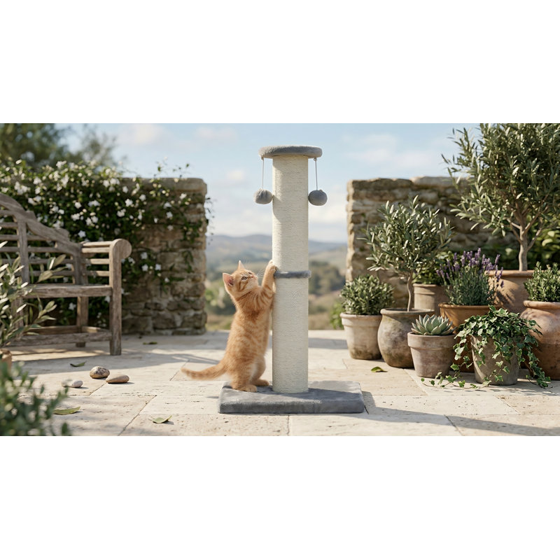 Grattoir pour chat de 34 po de hauteur, grand griffoir en sisal avec boule de 4,3 po de diamètre, robuste pour chats d'intérieur, gris