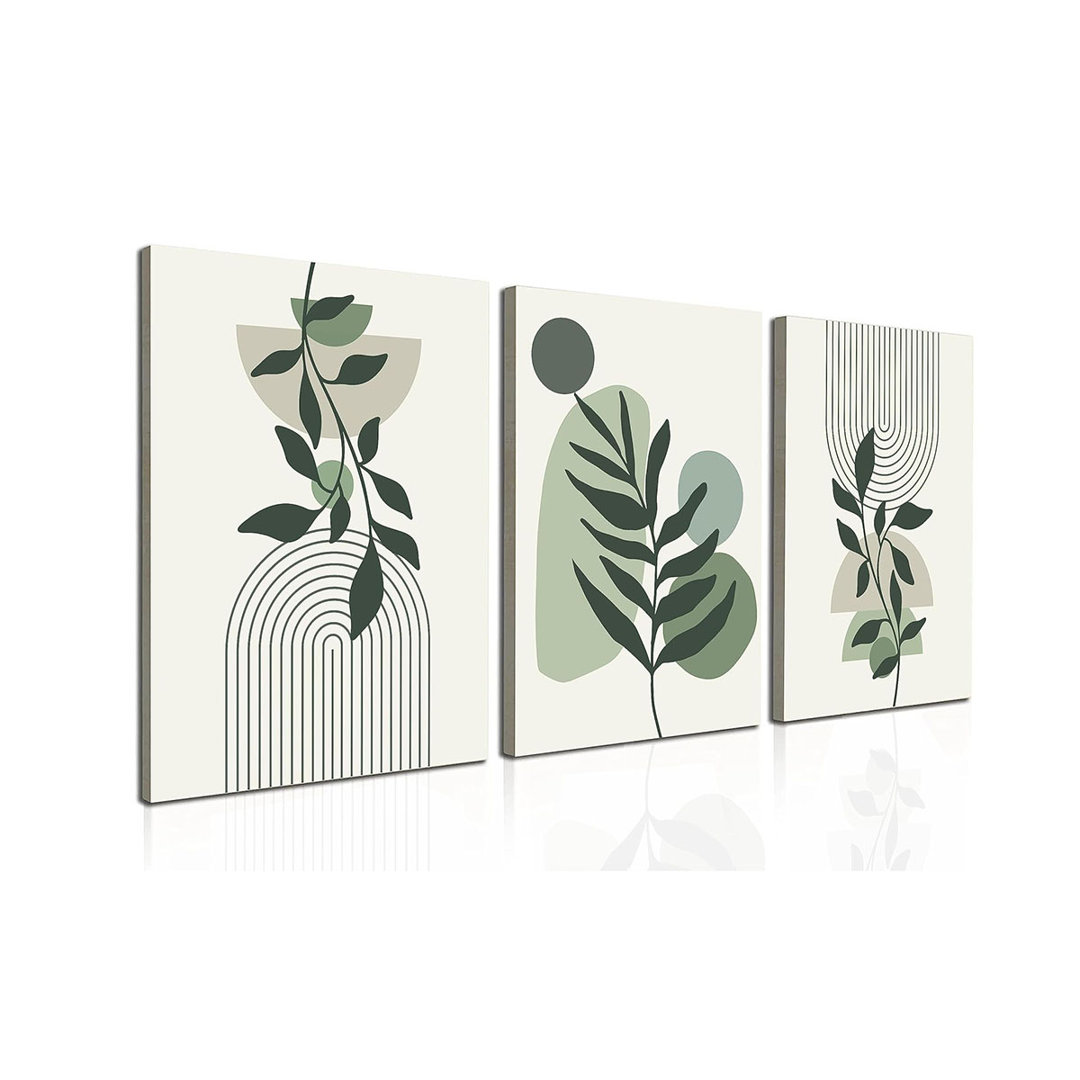 Large Framed Boho Canvas Wall Art Set Of 3, Mid Century Modern Room Decor, Minimalist Geometric Abstract Boho Bathroom Wall Art Canvas Prints Ready To
