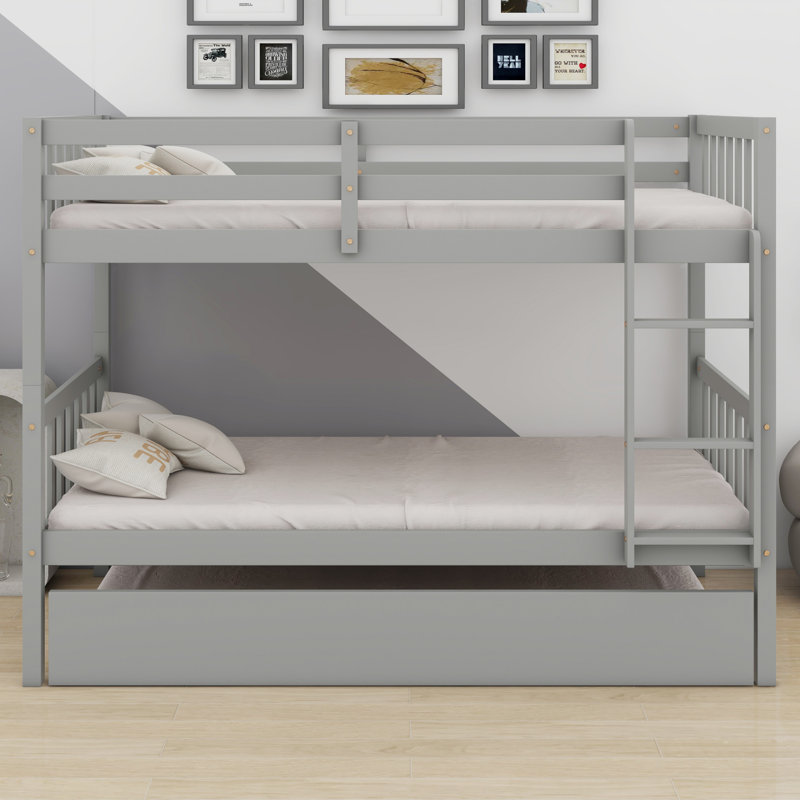 Lit superposé en bois avec lit gigogne, convertible en 2 lits simples individuels, Gris