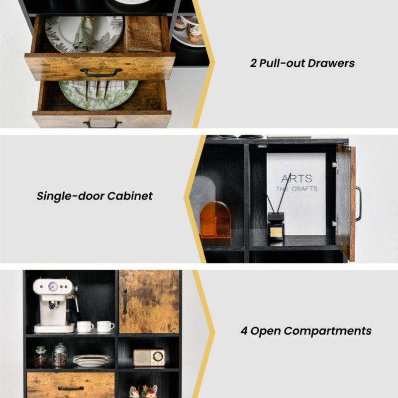 Industrial Buffet Sideboard Kitchen Cupboard With Cubbies Drawers