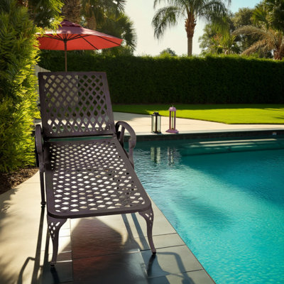 Unabril Adjustable Cast Aluminum Patio Chaise Lounge with Wheels and Reclining Backrest