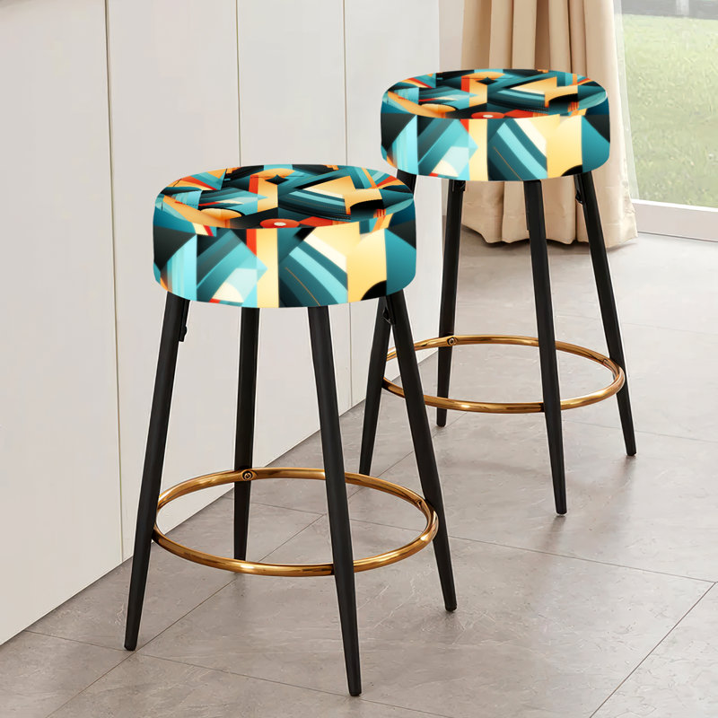 Ensemble de 2 tabourets de bar géométriques rétro bleu sarcelle - Futurisme géométrique