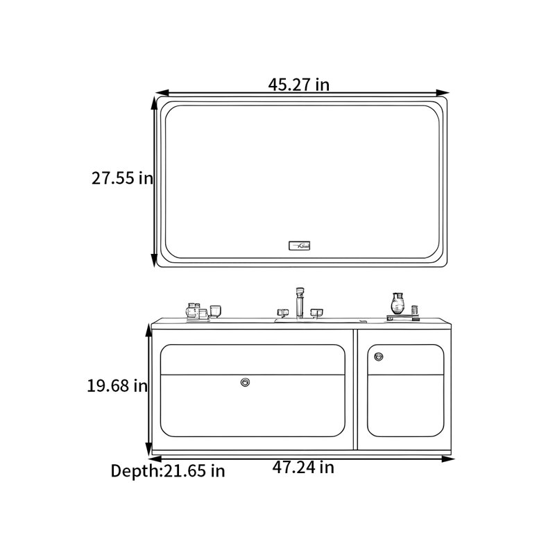 Armoire de salle de bain crème, H 19,68 po x l 47,24 po x P 21,65 po