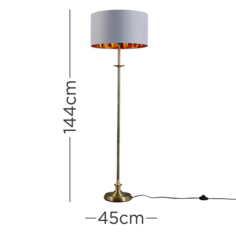 Sahag 144cm Traditional Floor Lamp, Antique Brass, Grey