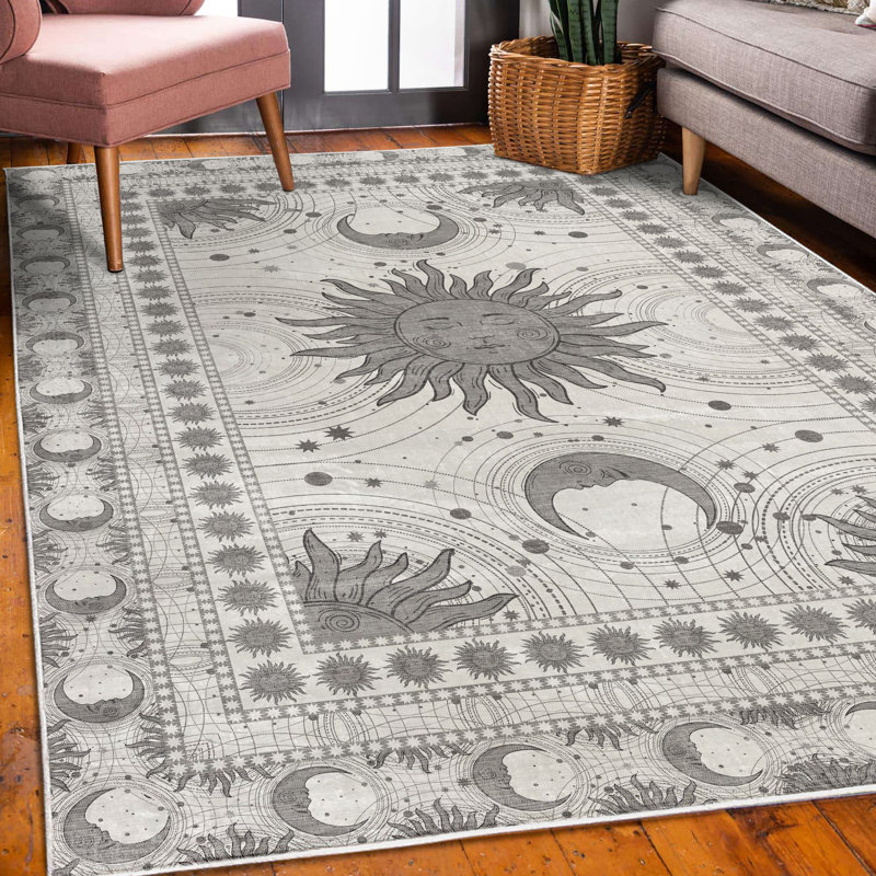 Tapis décoratif Meshaun Sun and Moon, Rectangle 4 pi x 5 pi 7 po