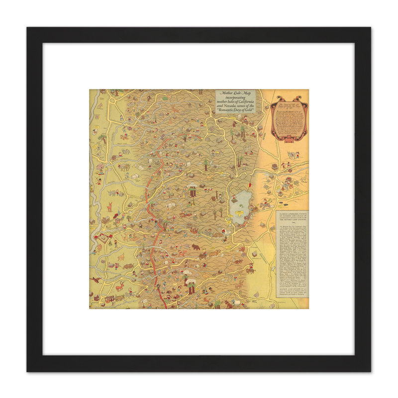 Map Motherlodes California Nevada Scenes Romantic Days Gold 1 Piece Single Picture Frame Painting