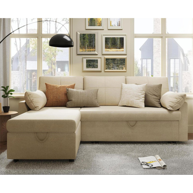 Baerl 84'' Upholstered Sleeper Sofa, Beige Chenille