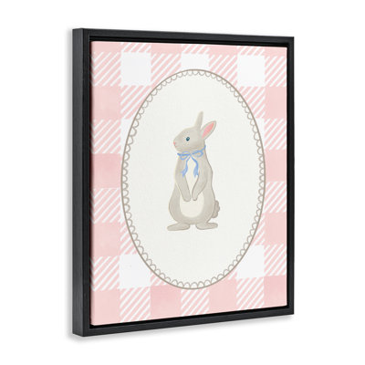 Soft Pastel Gingham Rabbit Floating Frame, design by The Paper Curator