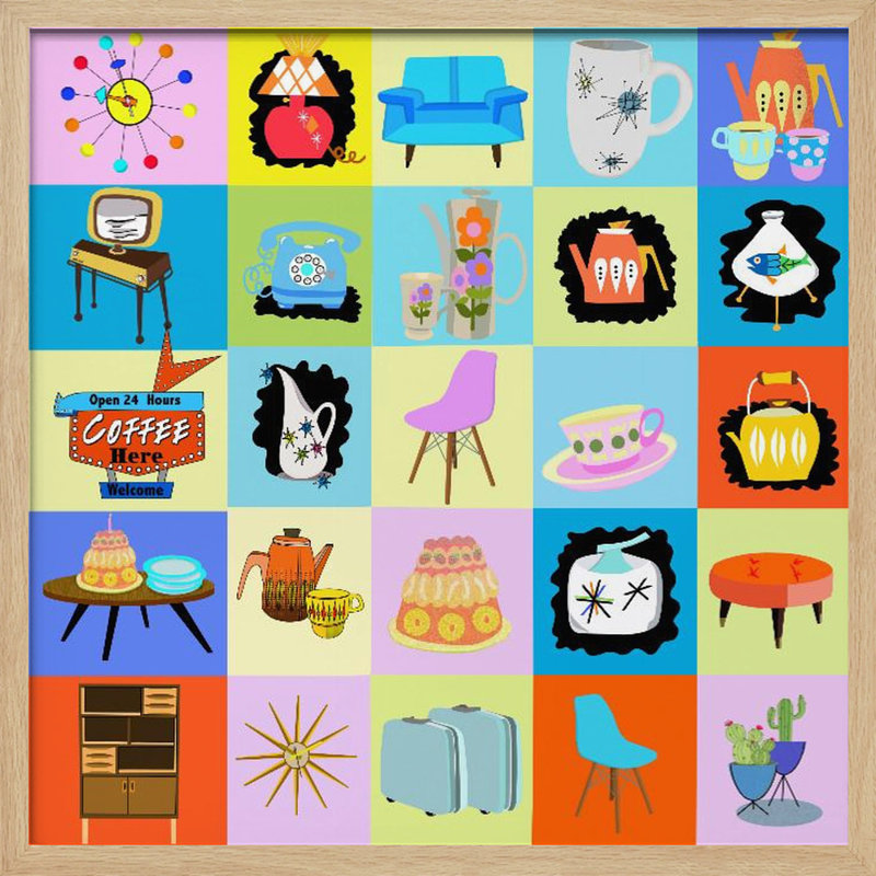 "Mid century pop", art mural texturé encadré, Noir, H 30 po x l 30 po
