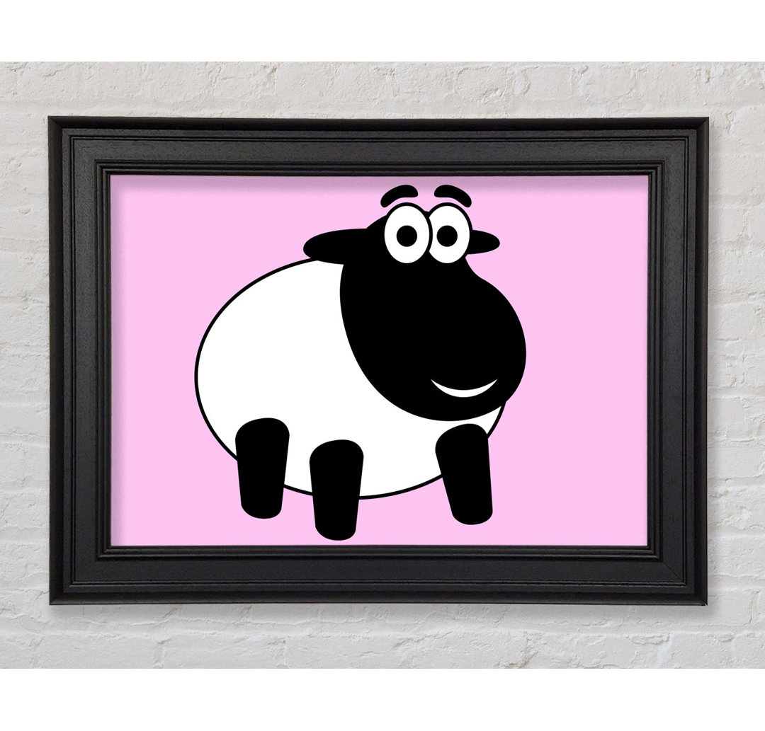 Happy Cartoon Sheep Pink - Bilderrahmen Kunstdrucke