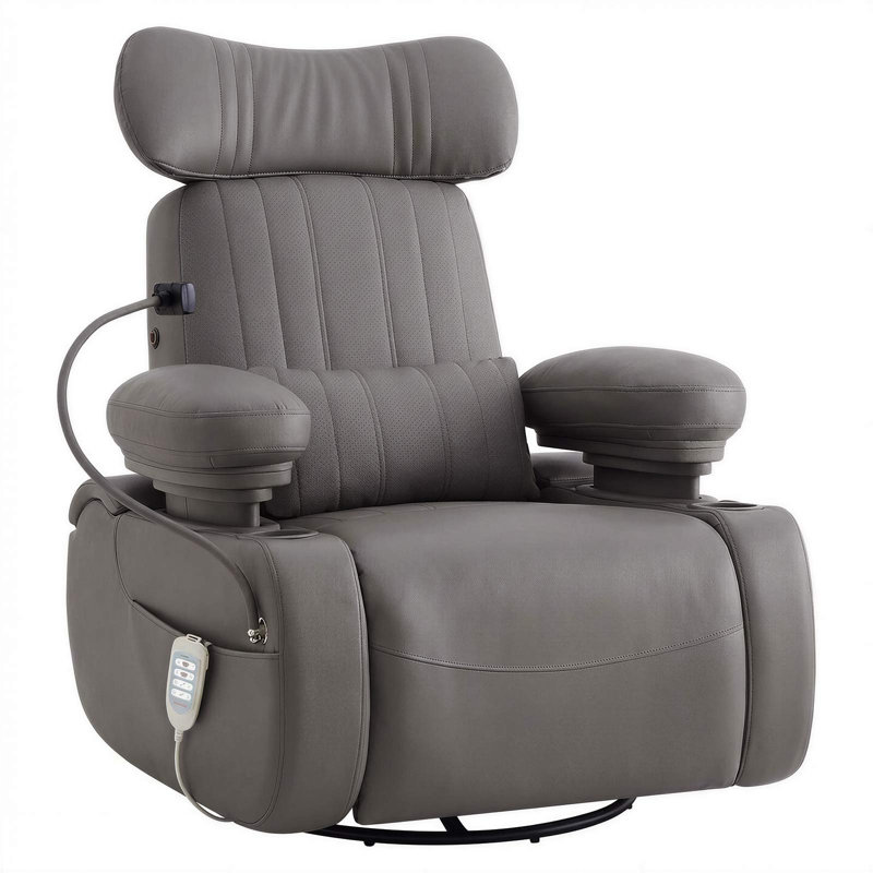 Fauteuil inclinable électrique L 36 po avec fauteuil berçant pivotant et massage lombaire intégré Lullapod, Gris
