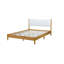 Grand lit en bois d'hévéa massif avec tête de lit tapissier Boucle, rehaussé de pieds de soutien, blanc hêtre